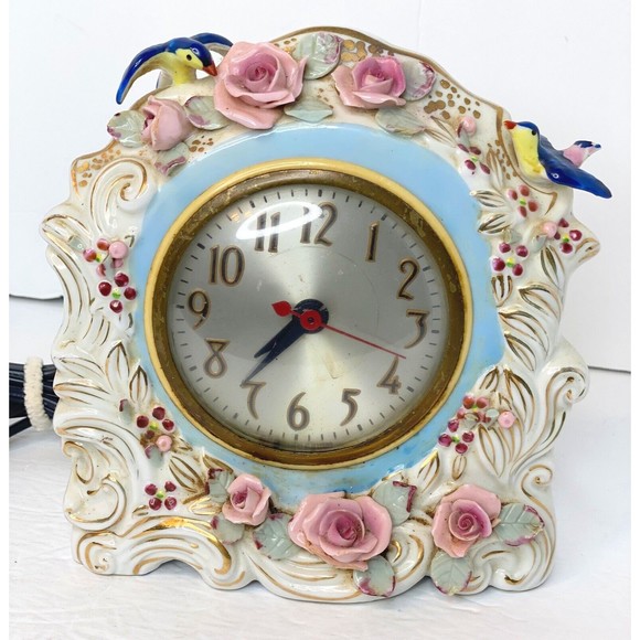 VTG. OCCUPIED JAPAN SC PORCELAIN CLOCK HANDPAINTED - Picture 2 of 15